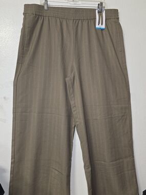 Matty M Olive Brown Pinstripe Wide-Leg Pants.